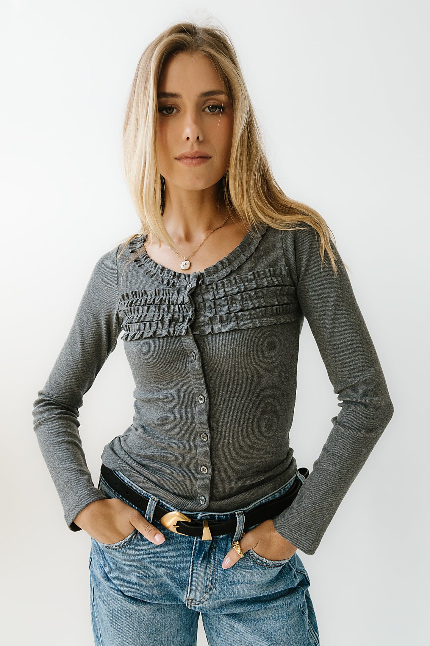 Mattie Ruffle Top in Heather Grey
