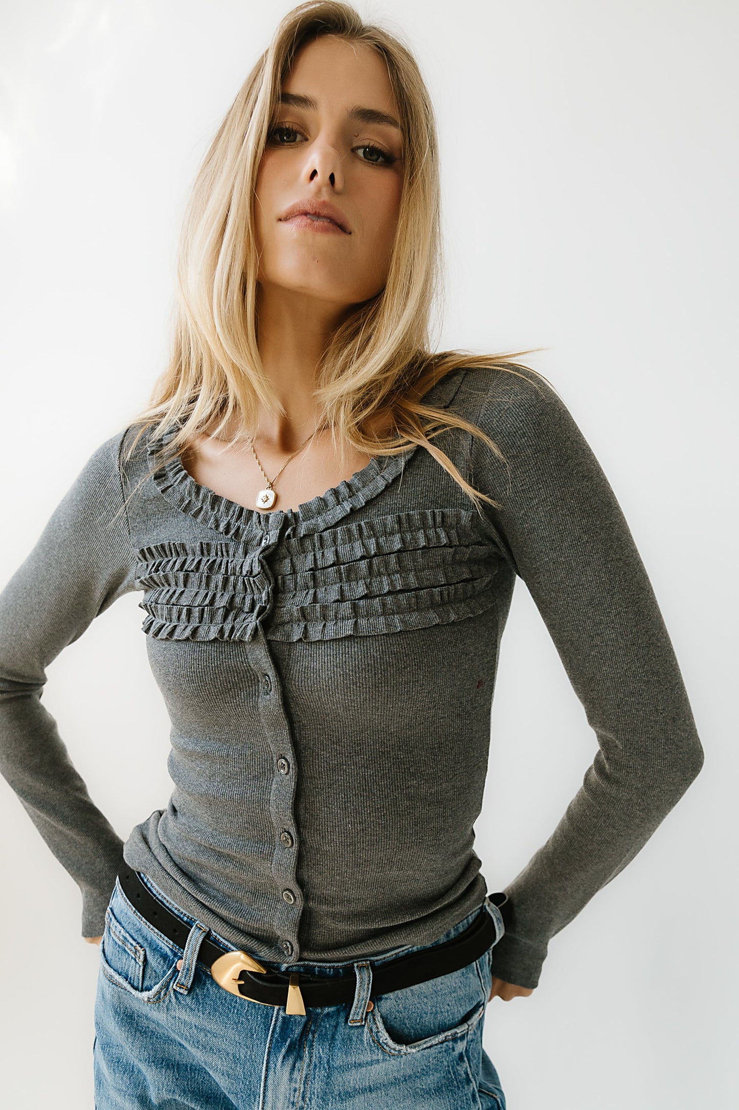 Mattie Ruffle Top in Heather Grey