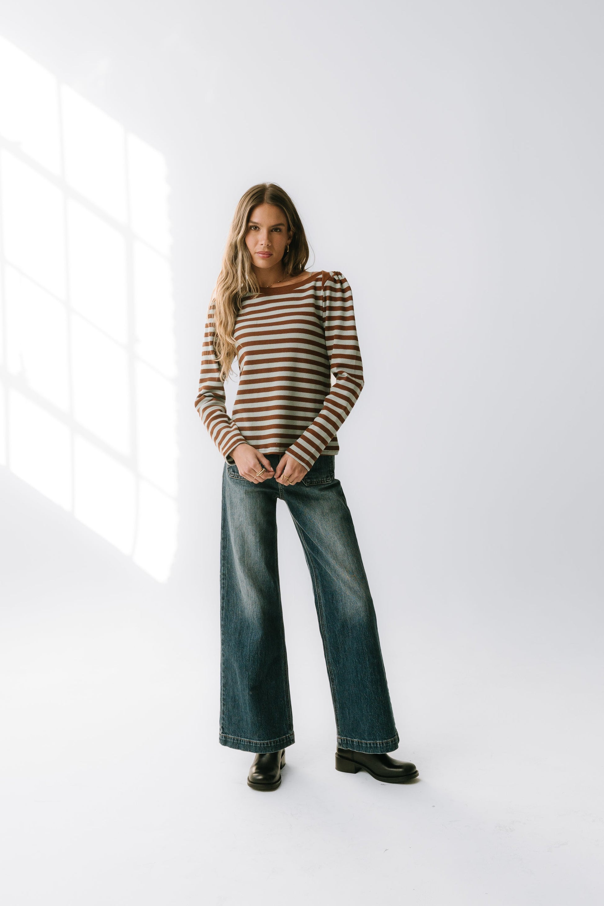 Kathy Waffle Knit Top in Brown