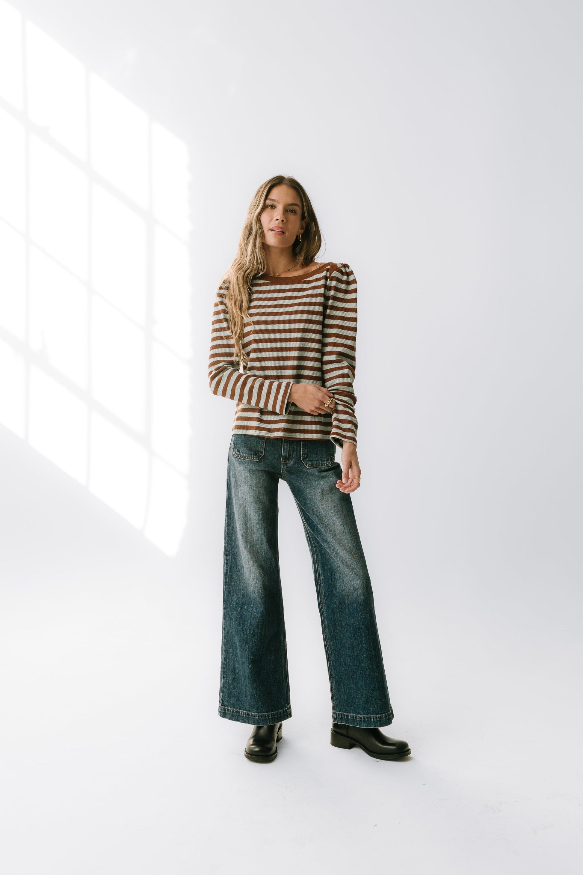 Kathy Waffle Knit Top in Brown