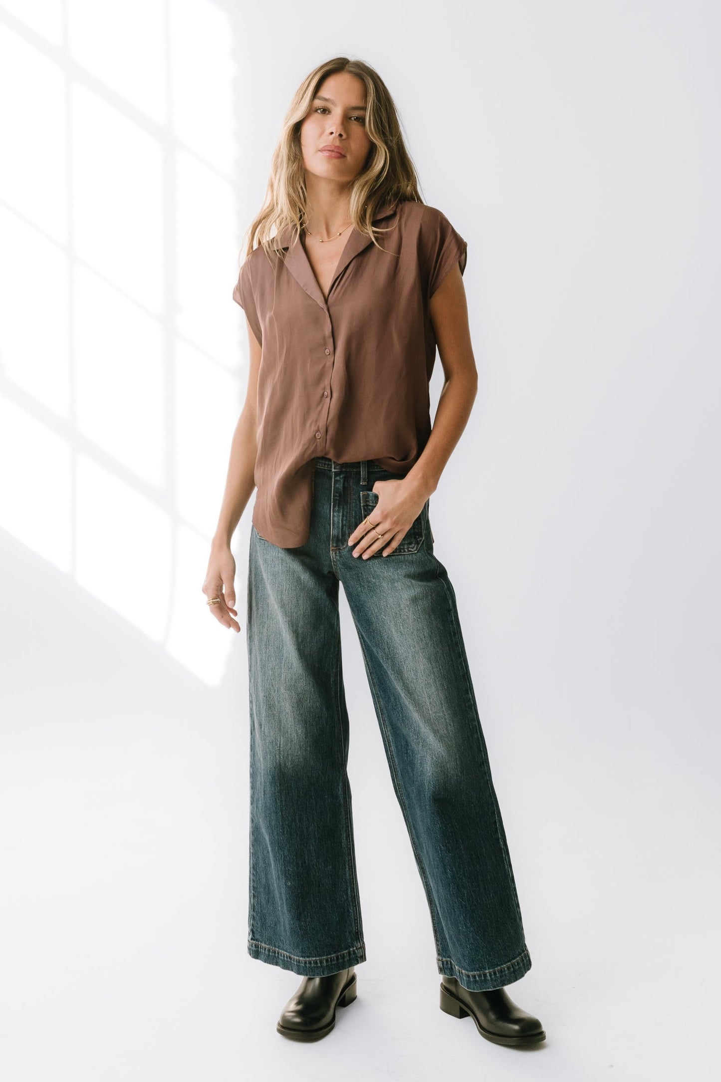 Poppy Collared Blouse in Red-Brown - FINAL SALE