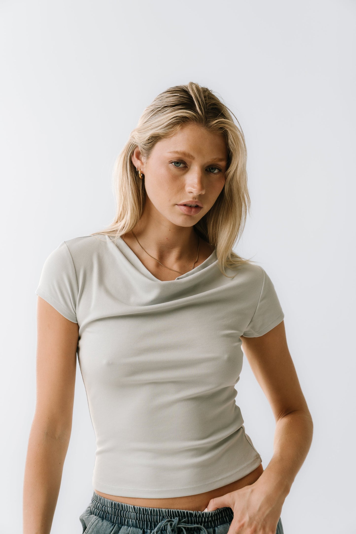 Paula Cowl Neck Top in Light Blue
