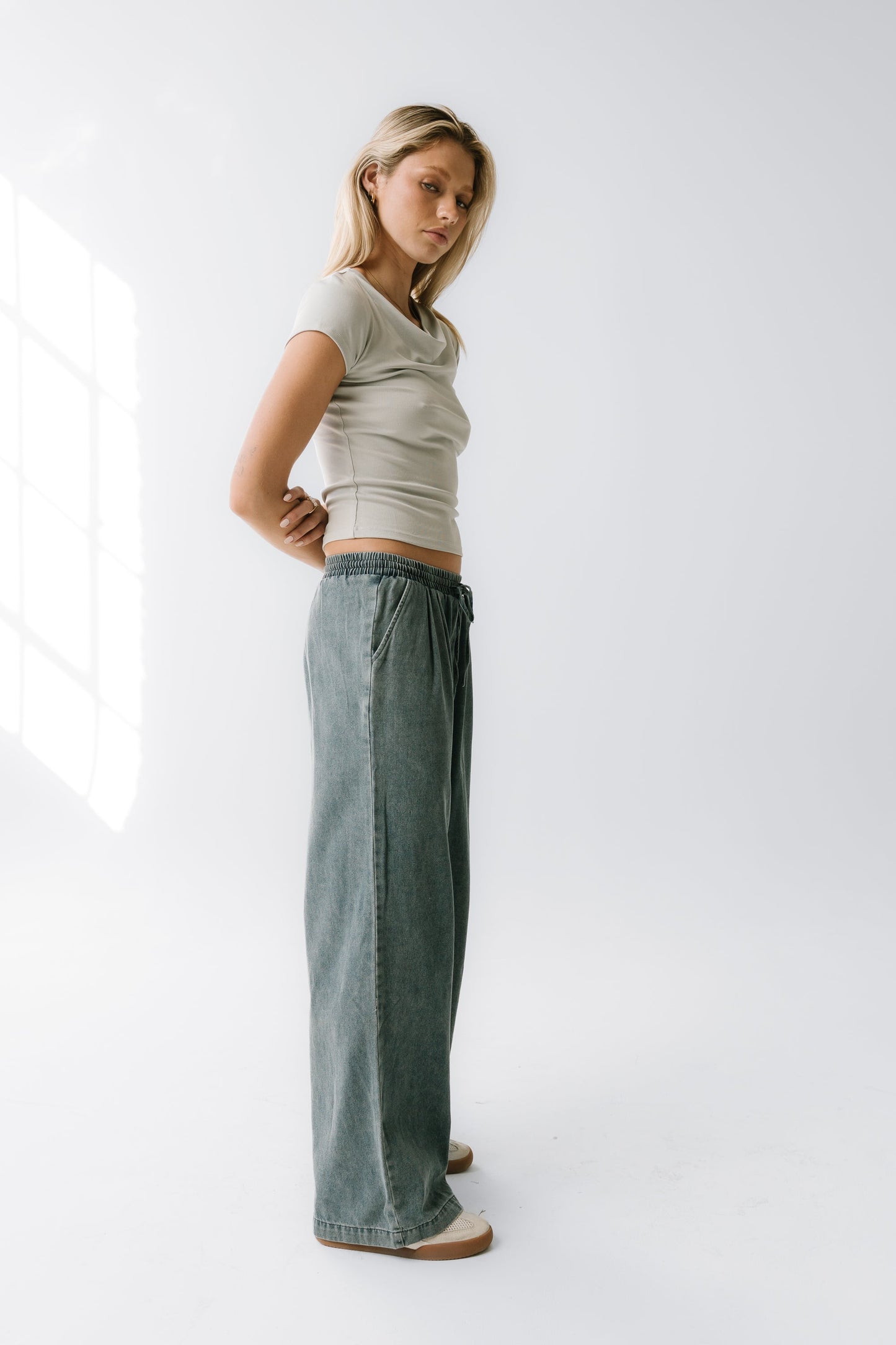 Paula Cowl Neck Top in Light Blue