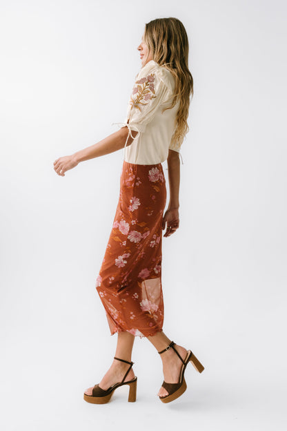 Carly Mesh Midi Skirt in Rust