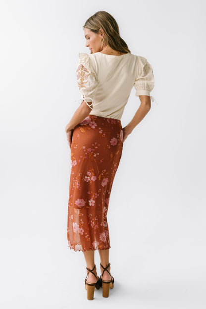 Carly Mesh Midi Skirt in Rust