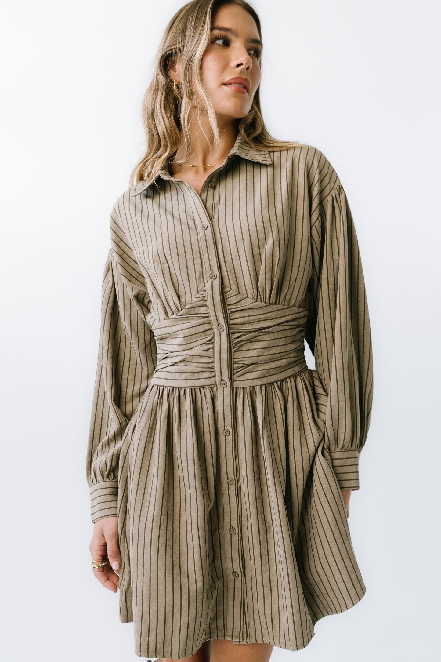 Lonnie Striped Mini Dress in Taupe - FINAL SALE