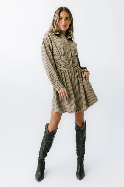 Lonnie Striped Mini Dress in Taupe - FINAL SALE