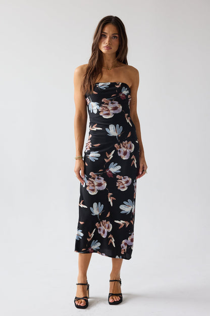 Kendall Strapless Midi Dress in Black