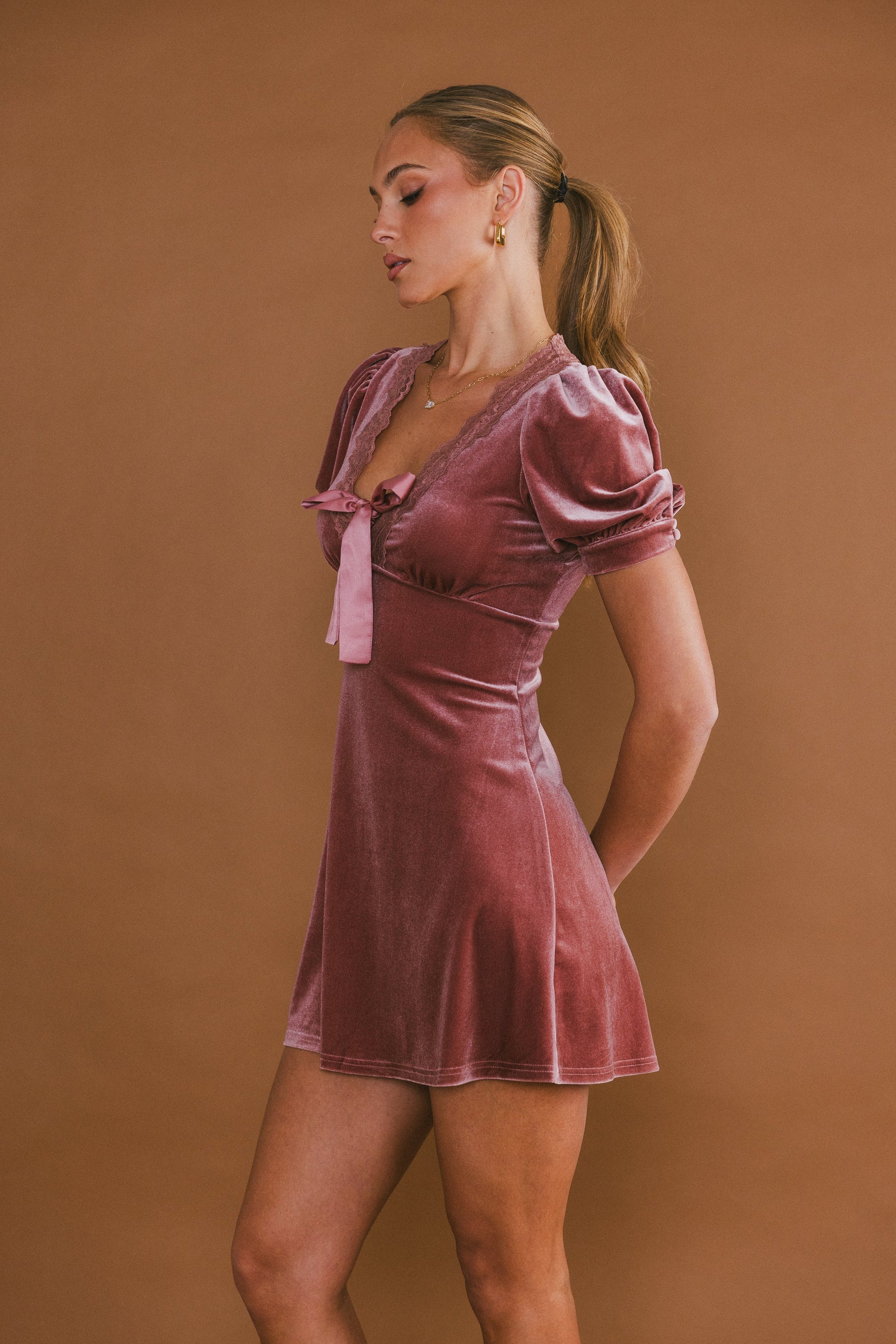 Roxanna Velvet Mini Dress in Mauve - FINAL SALE