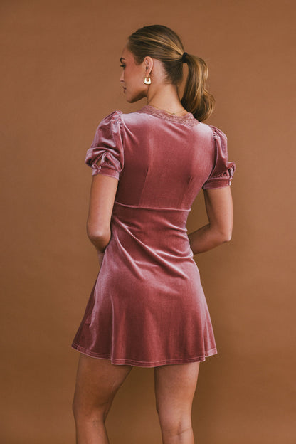 Roxanna Velvet Mini Dress in Mauve - FINAL SALE