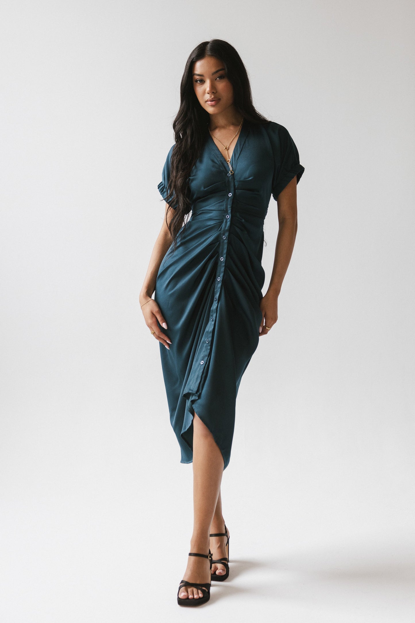 Opie Satin Midi Dress in Teal