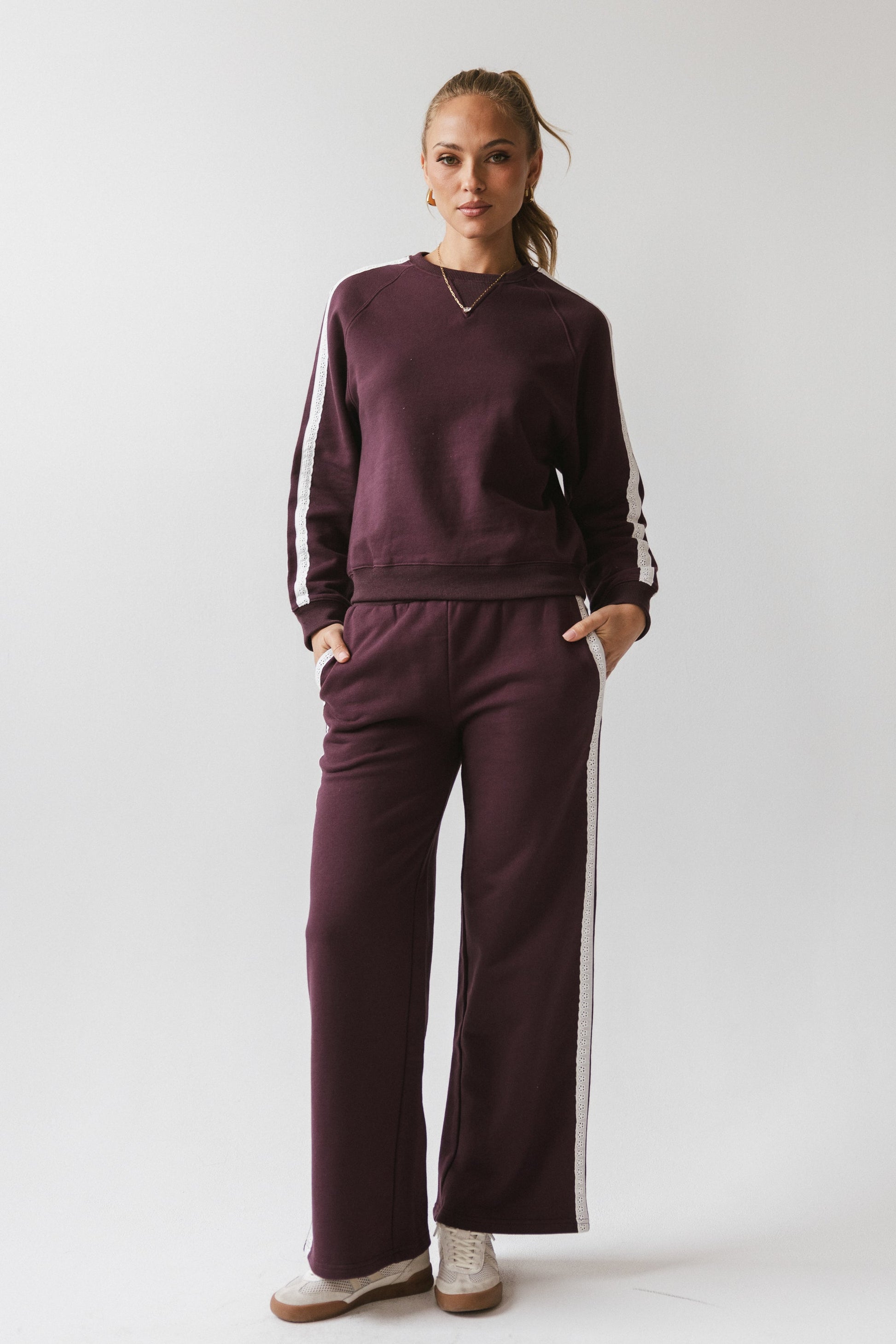 Mickey Wide Leg Jogger in Burgundy - FINAL SALE