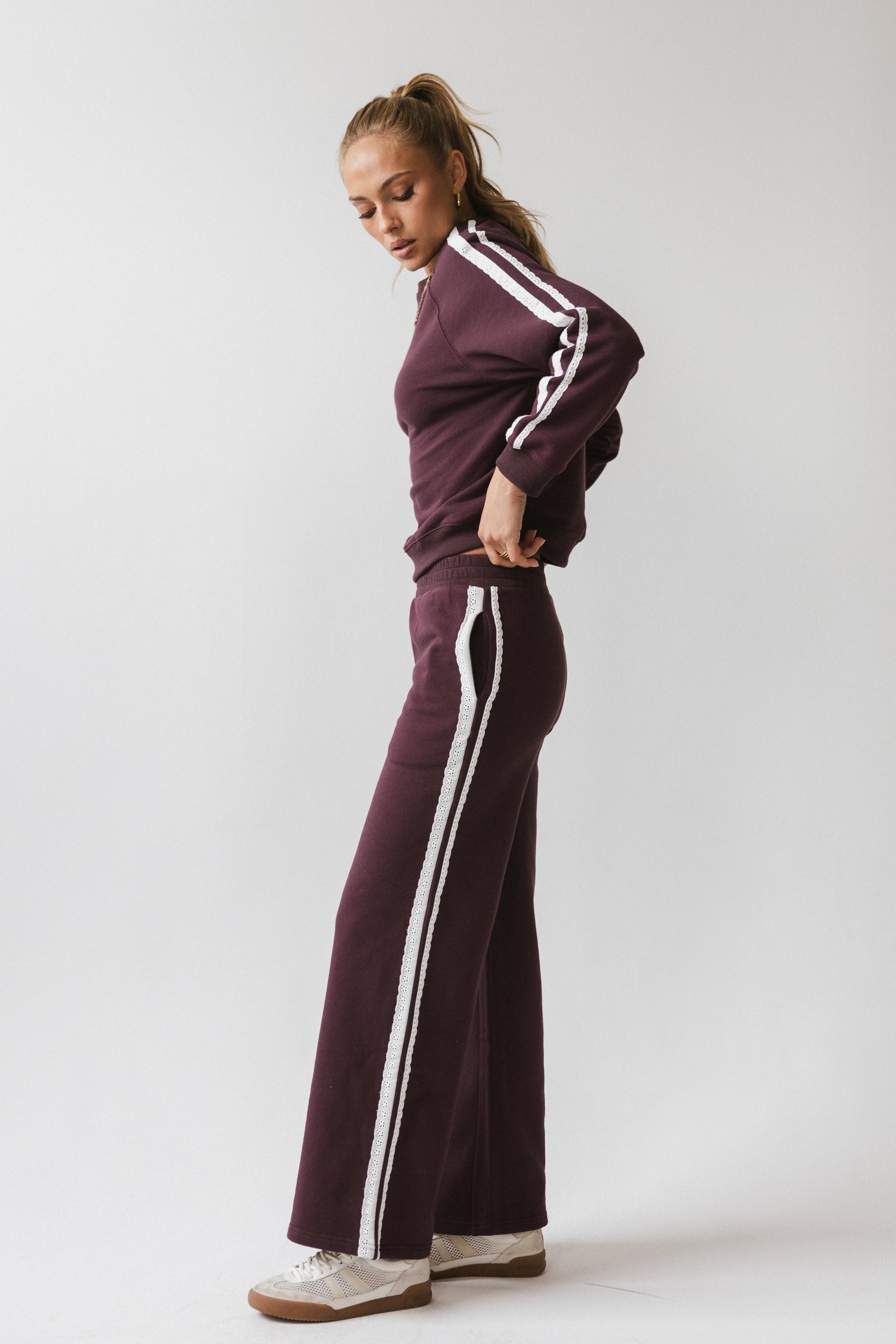 Mickey Wide Leg Jogger in Burgundy - FINAL SALE