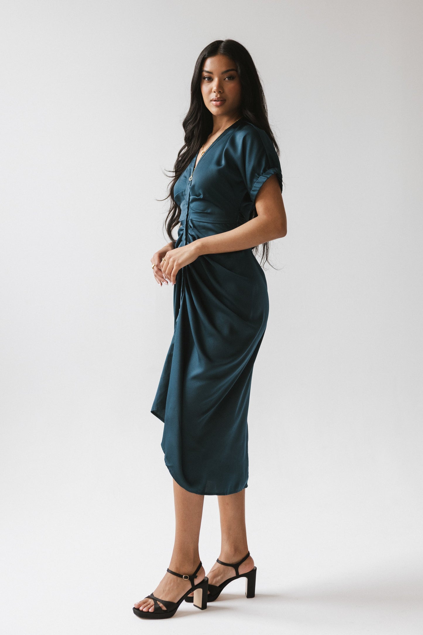 Opie Satin Midi Dress in Teal