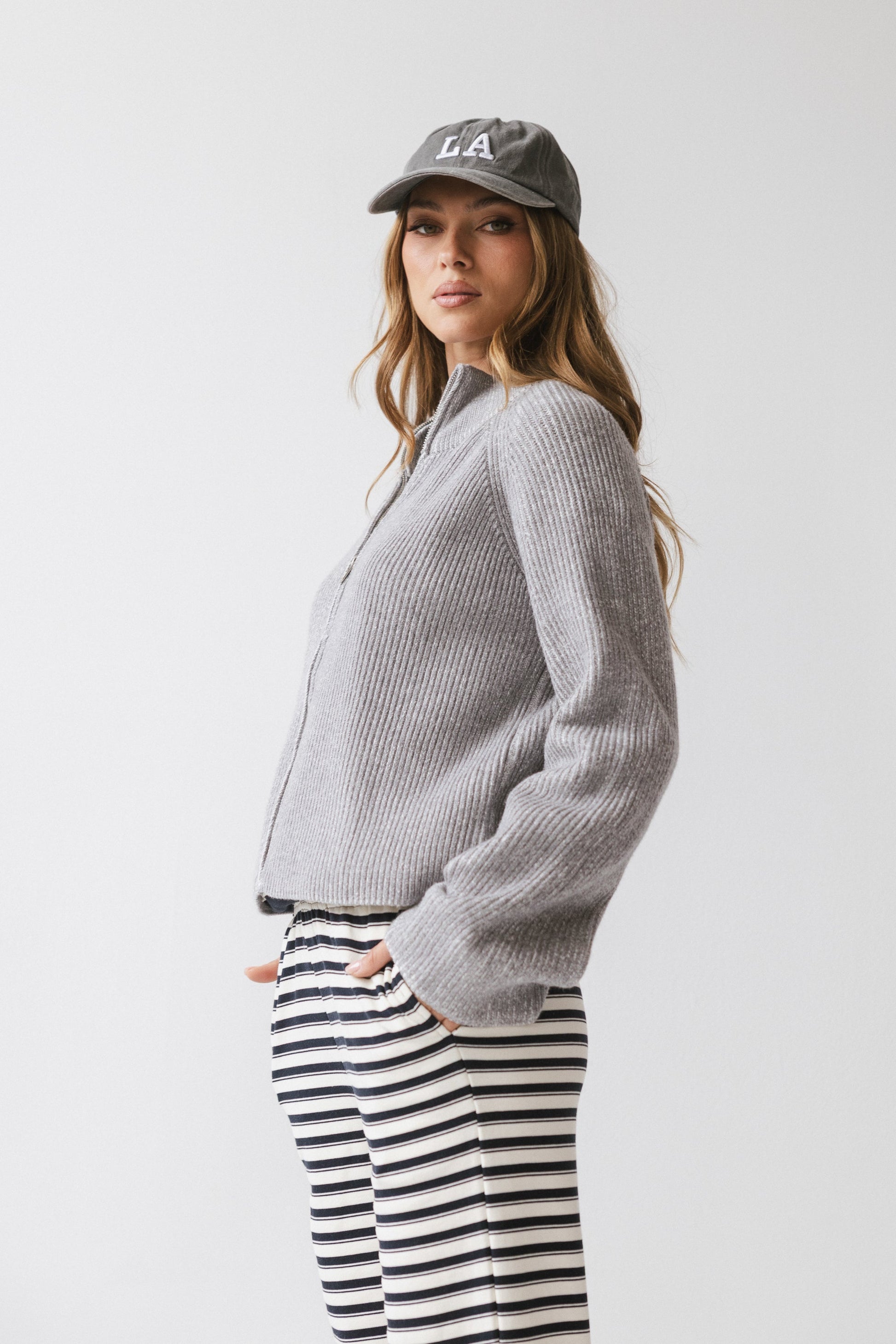 Abbie Ribbed Jacket in Grey