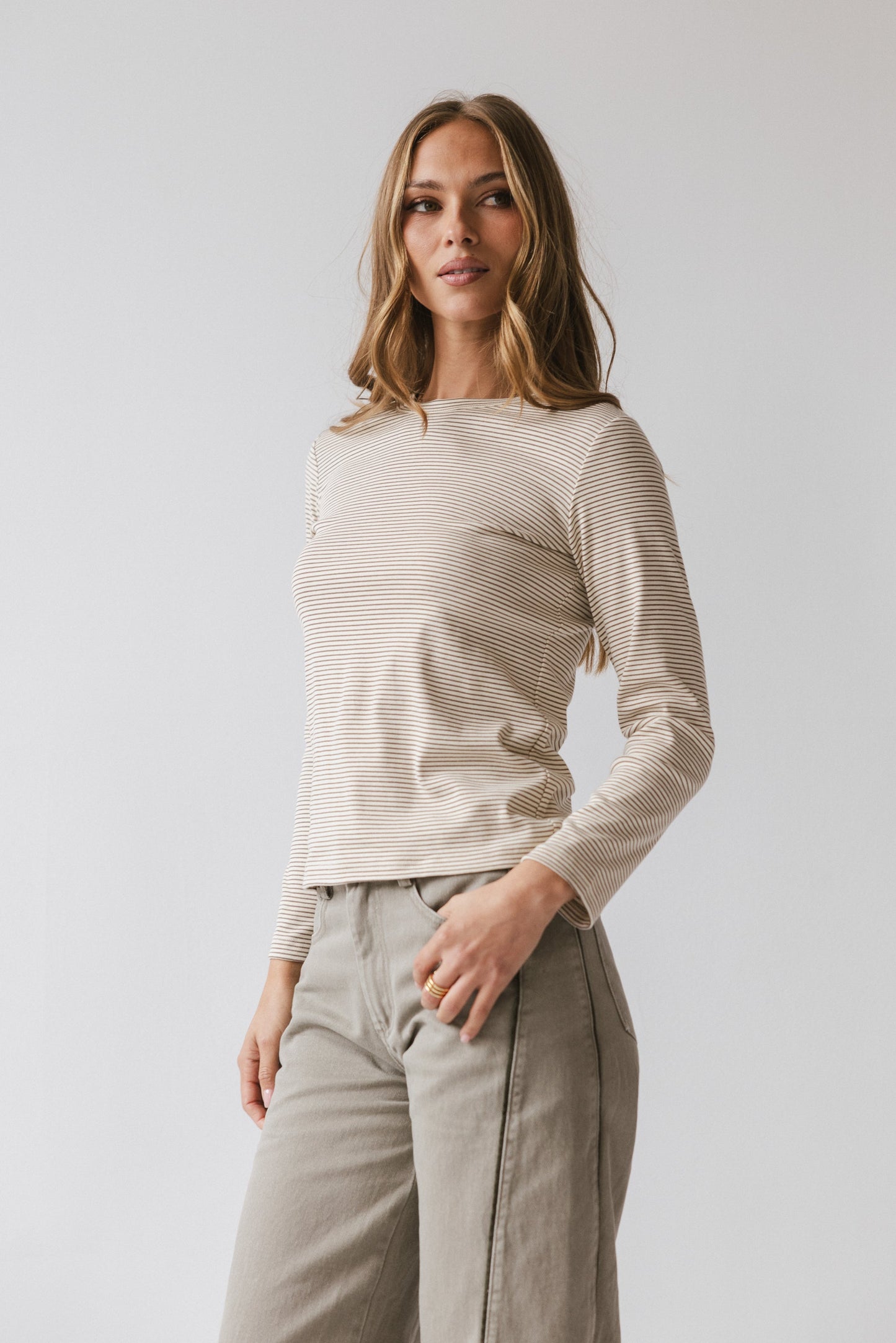 Makayla Shirt in Striped Mocha - FINAL SALE
