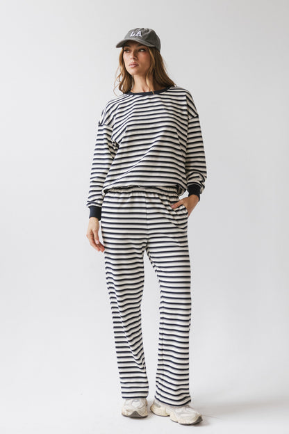 Taya Striped Wide Leg Pants in Navy - FINAL SALE