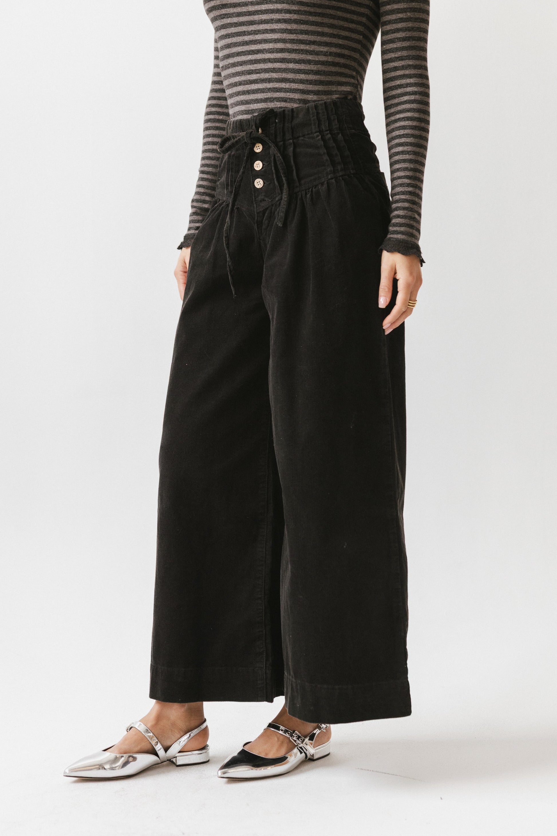 Barkley Corduroy Wide Leg Pants in Charcoal - FINAL SALE