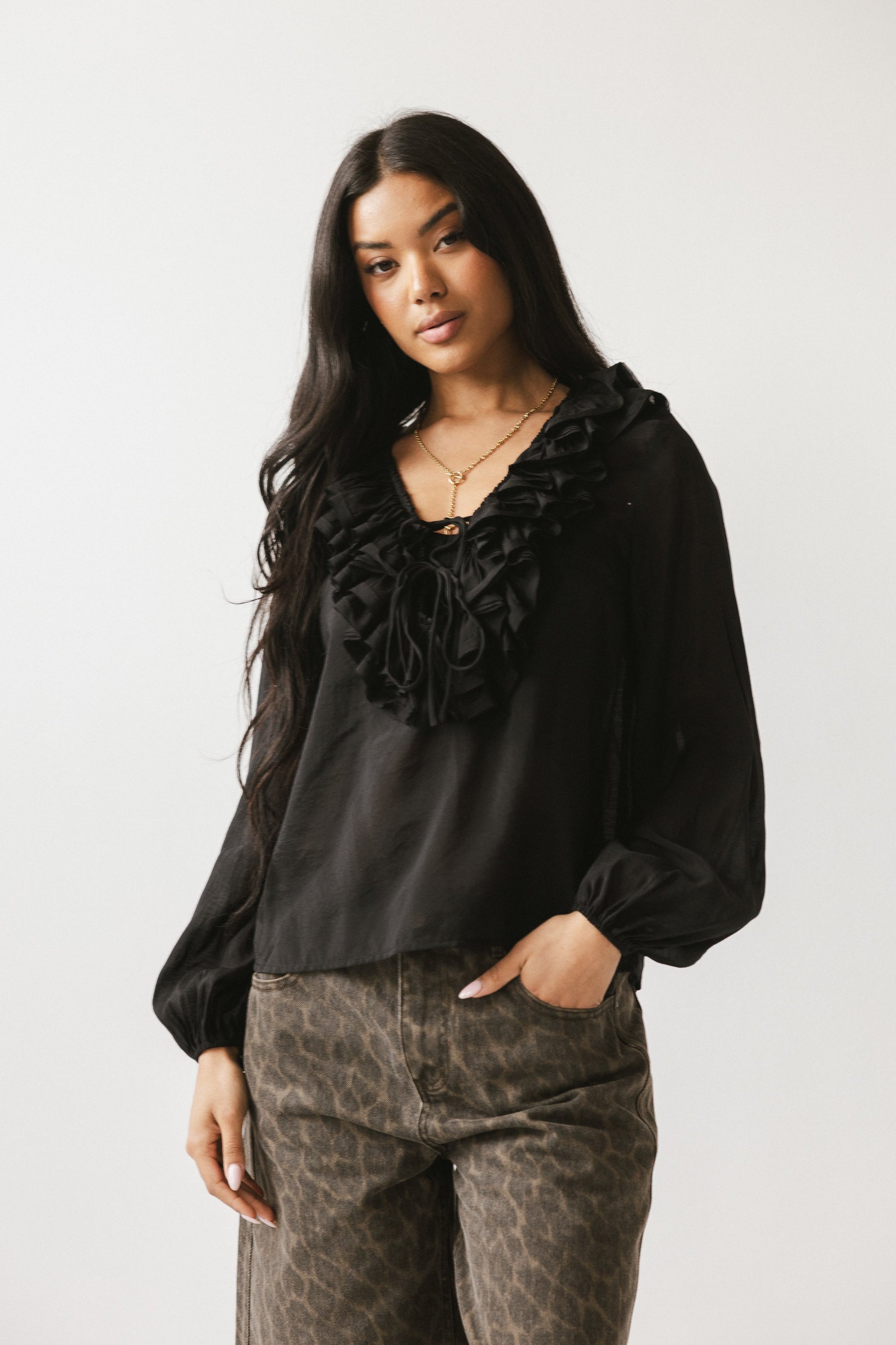 Calispell Sheer Collared Blouse in Black
