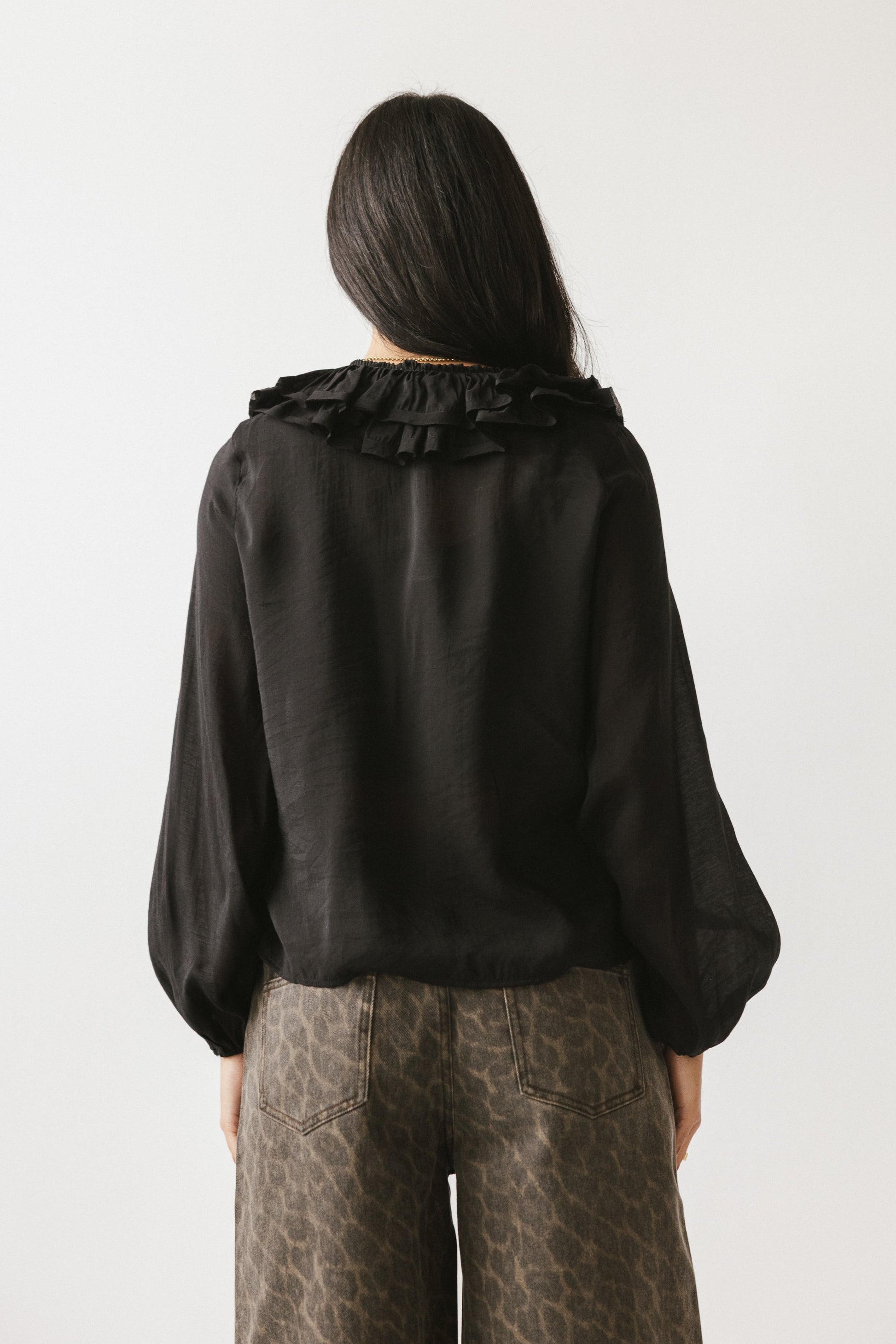 Calispell Sheer Collared Blouse in Black