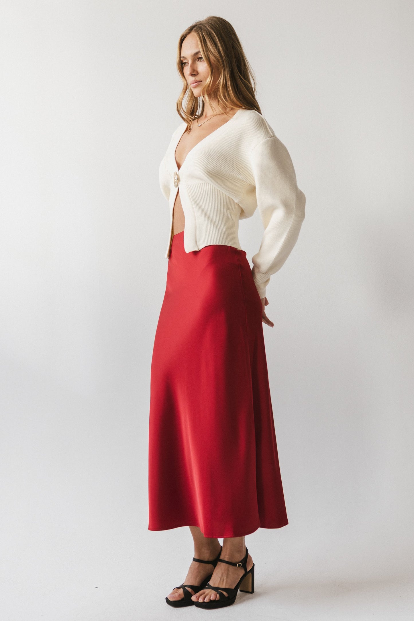 Tory Satin Maxi Skirt in Red-Brown - FINAL SALE