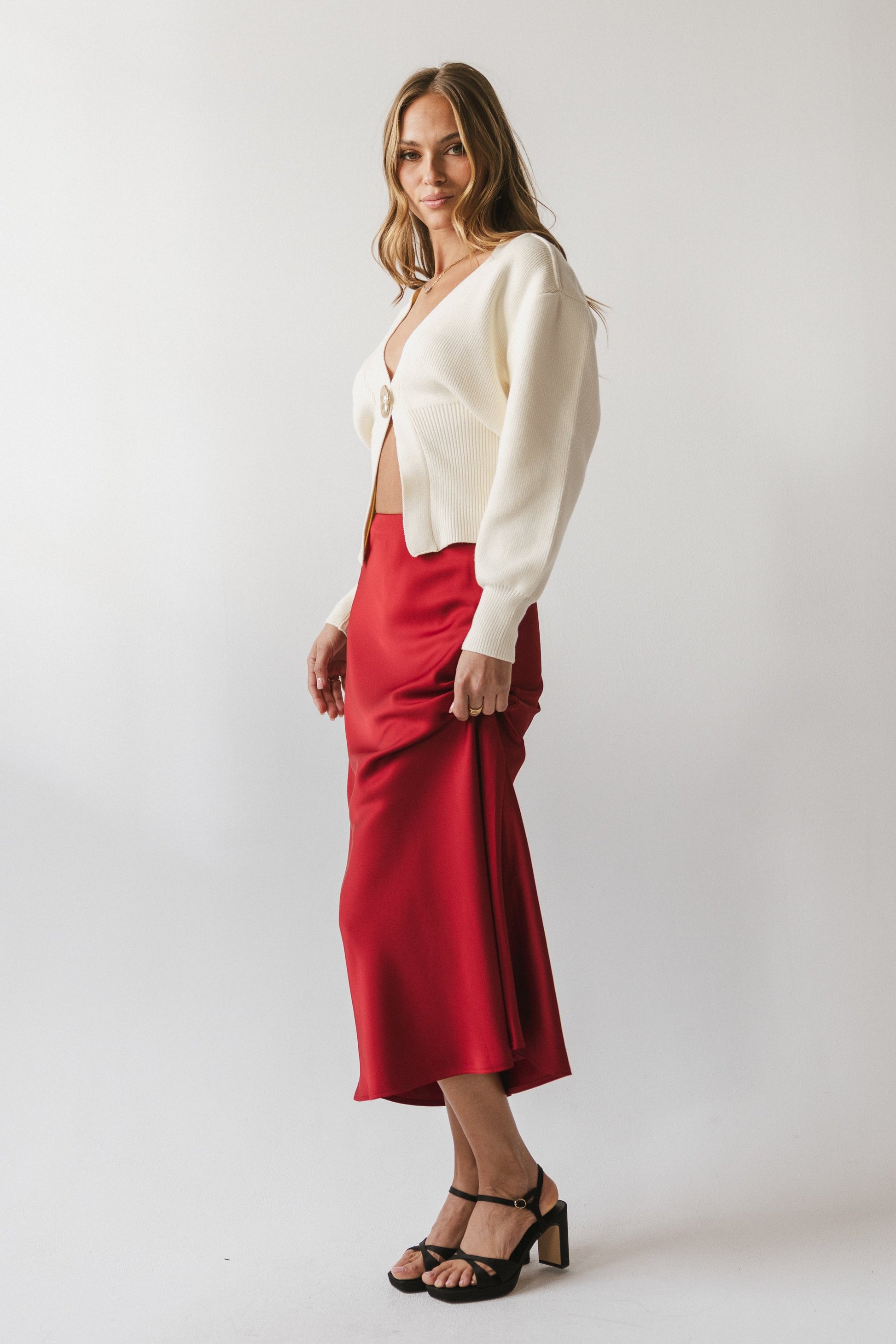 Tory Satin Maxi Skirt in Red-Brown - FINAL SALE
