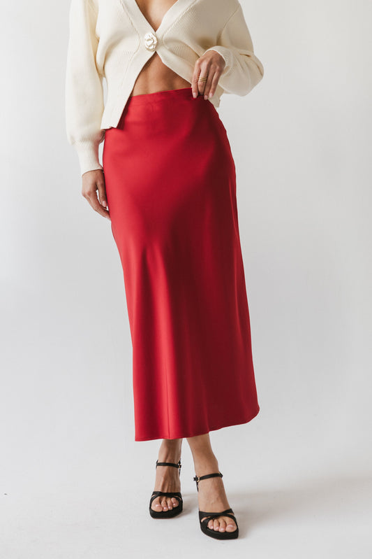 Tory Satin Maxi Skirt in Red-Brown - FINAL SALE