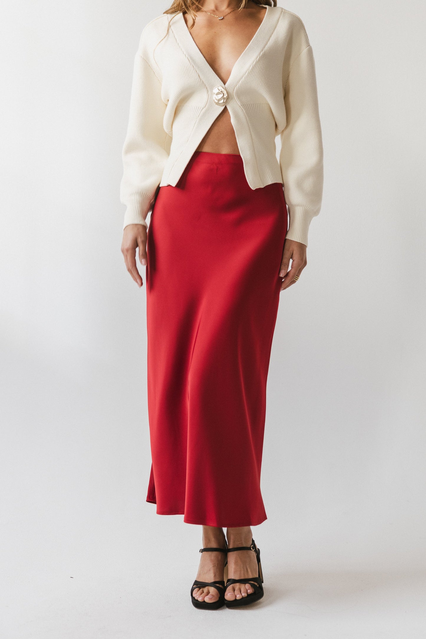 Tory Satin Maxi Skirt in Red-Brown - FINAL SALE
