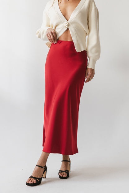 Tory Satin Maxi Skirt in Red-Brown - FINAL SALE