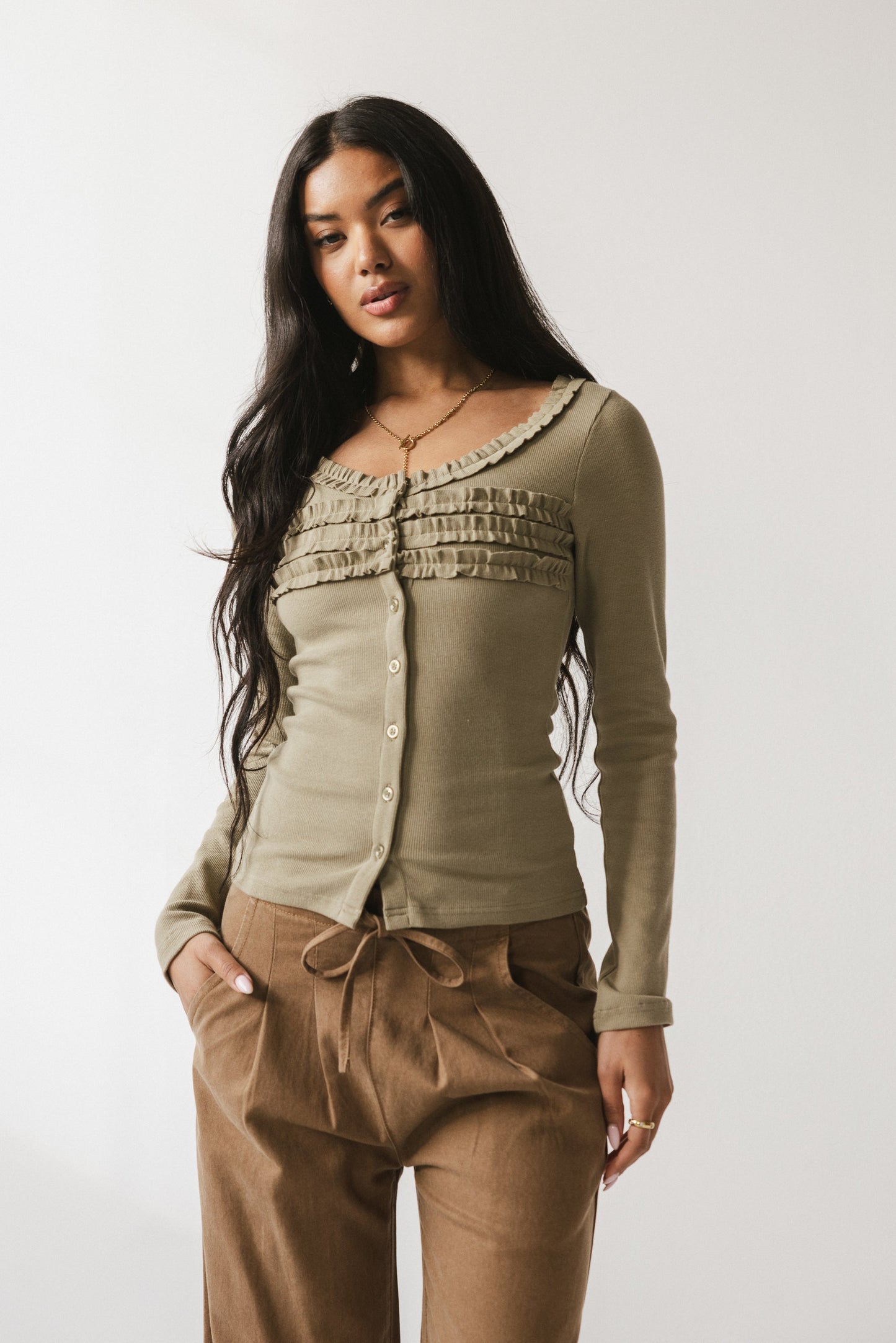 Mattie Ruffle Top in Olive