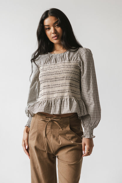 Kesley Smocked Blouse in Brown