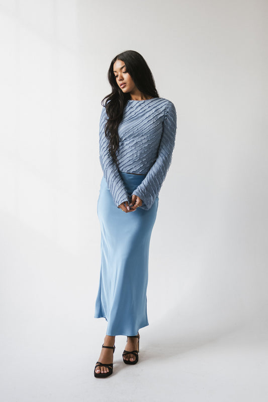 Tory Satin Maxi Skirt in Blue