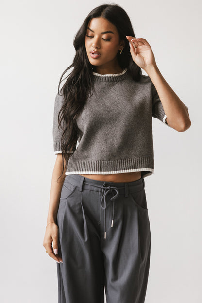 Rumple Contrast Top in Charcoal