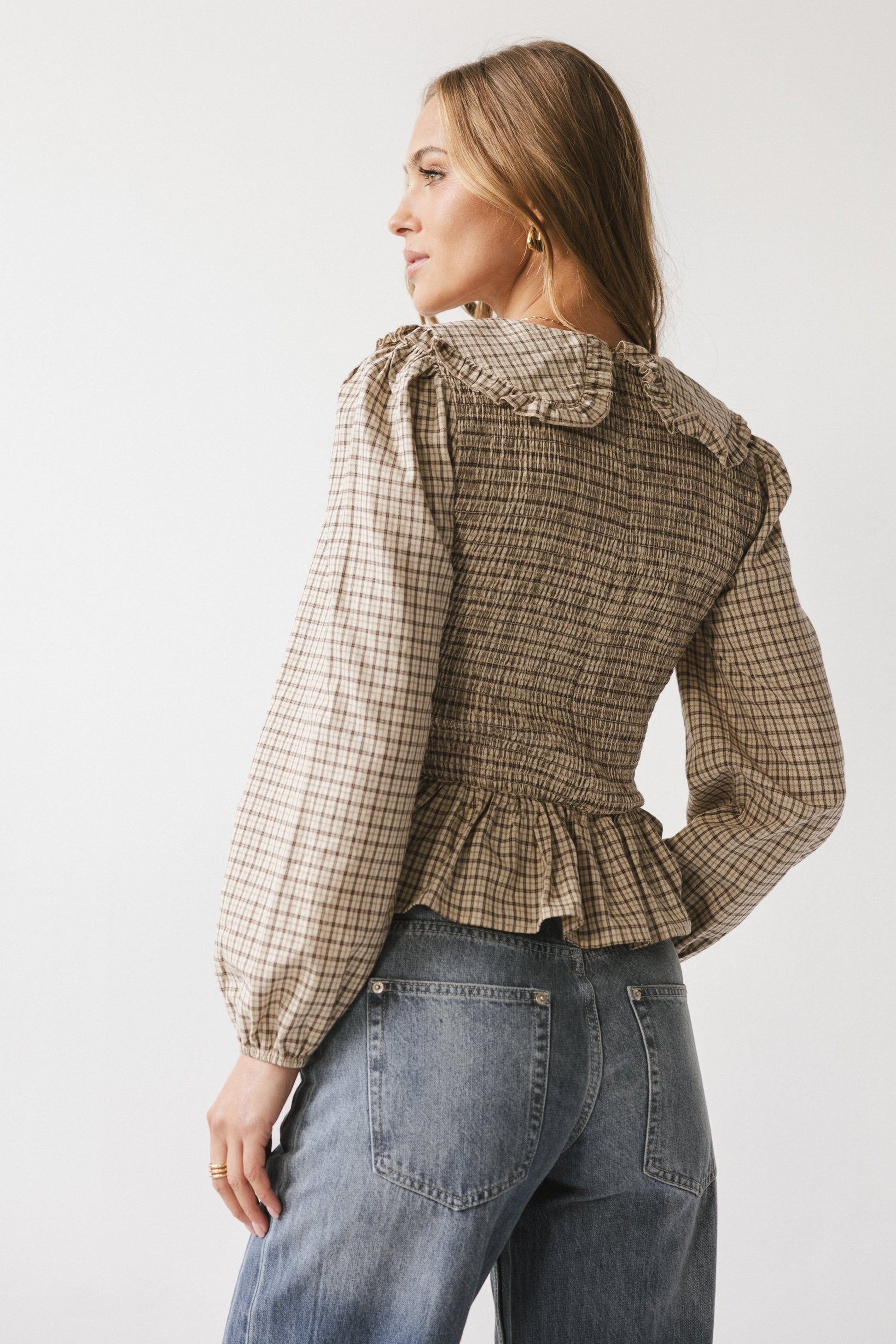 Kristy Smocked Blouse in Beige