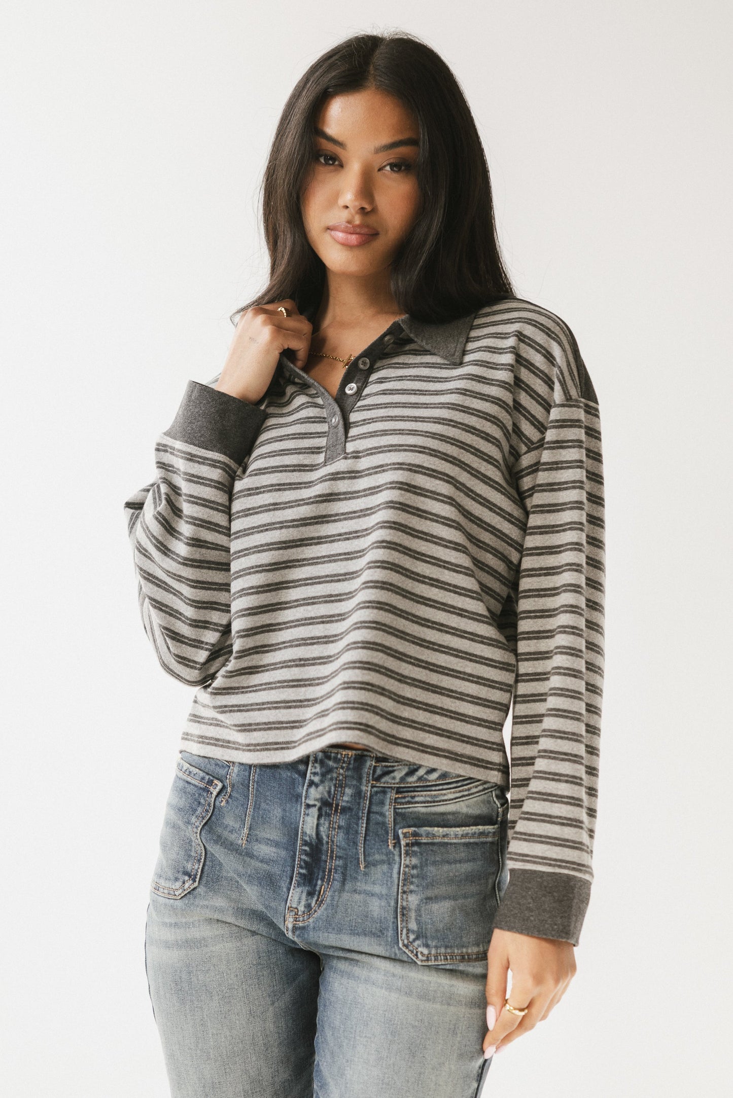 Kessie Striped Top in Grey