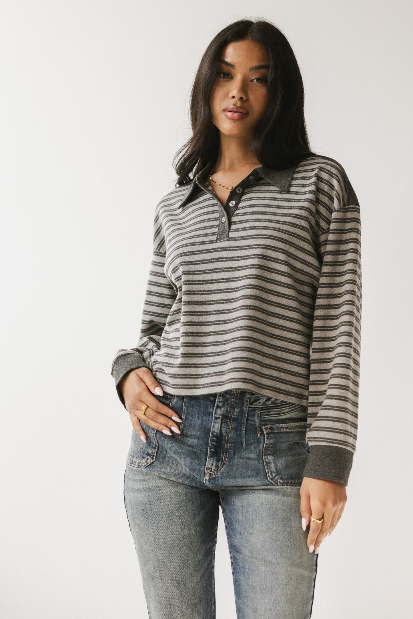 Kessie Striped Top in Grey