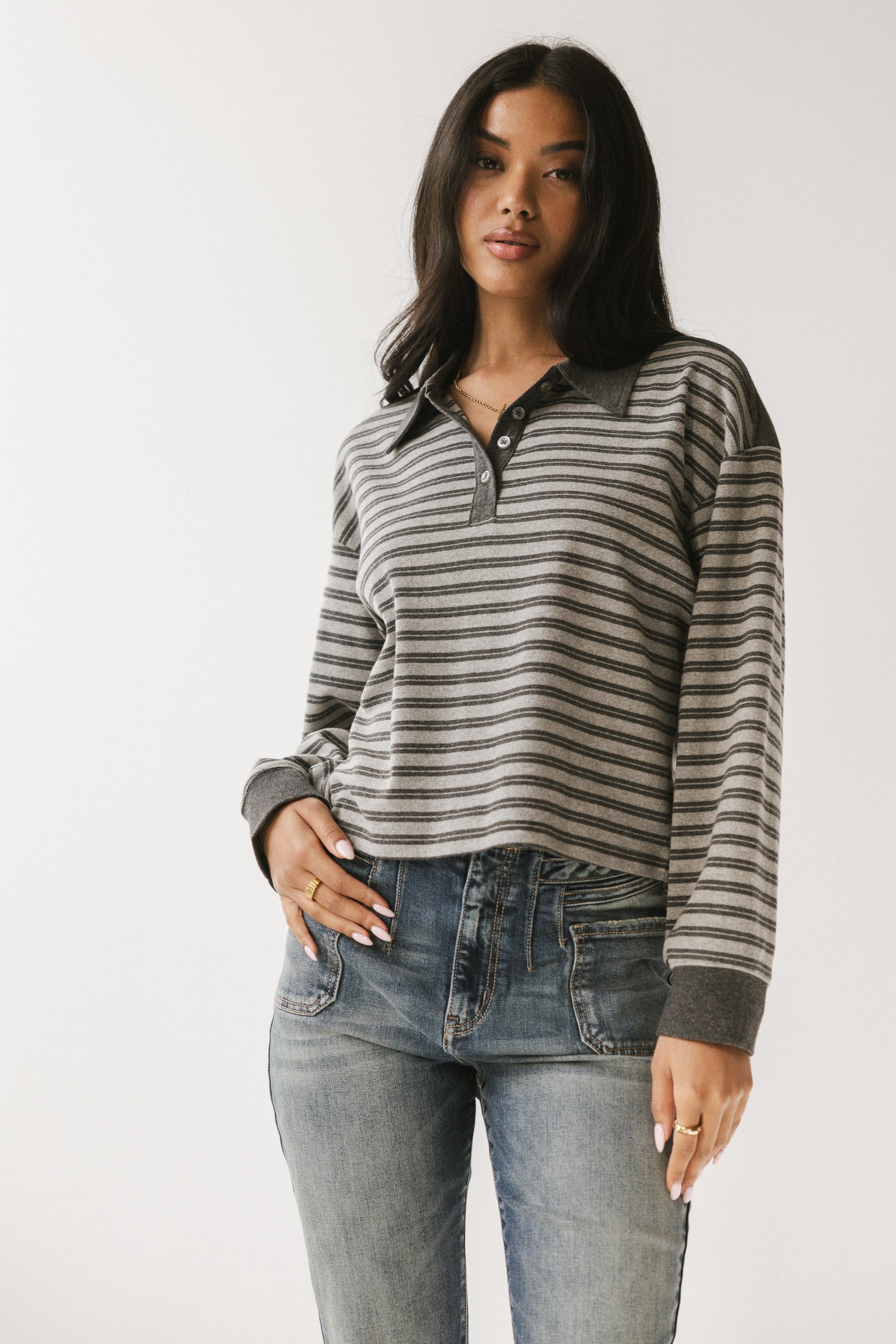 Kessie Striped Top in Grey