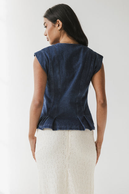 Cassie Pleated Blouse in Medium Wash