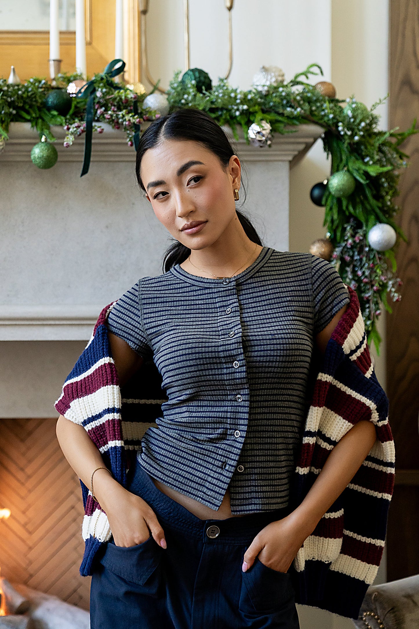 Trisha Striped Top in Navy