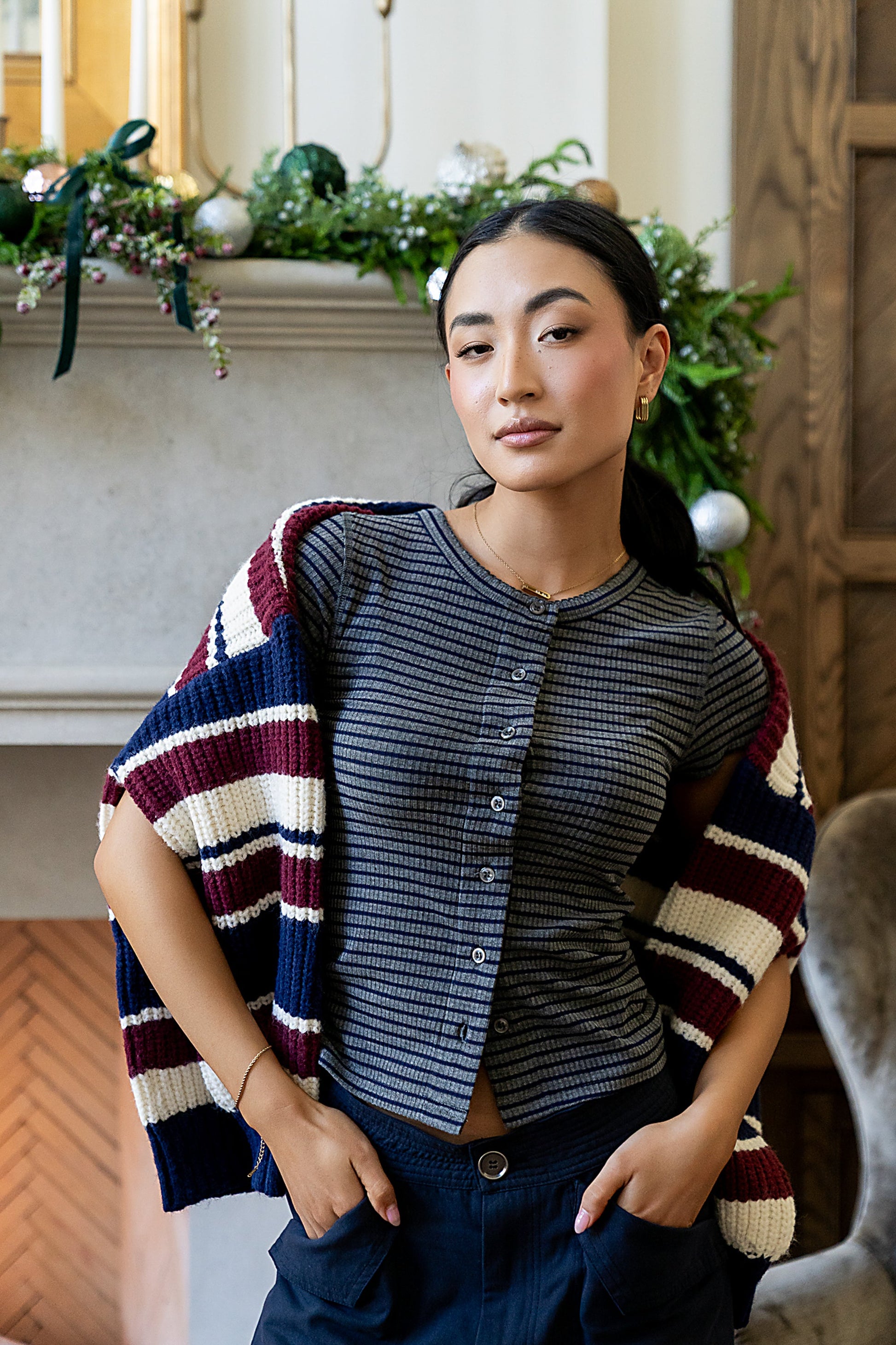 Trisha Striped Top in Navy