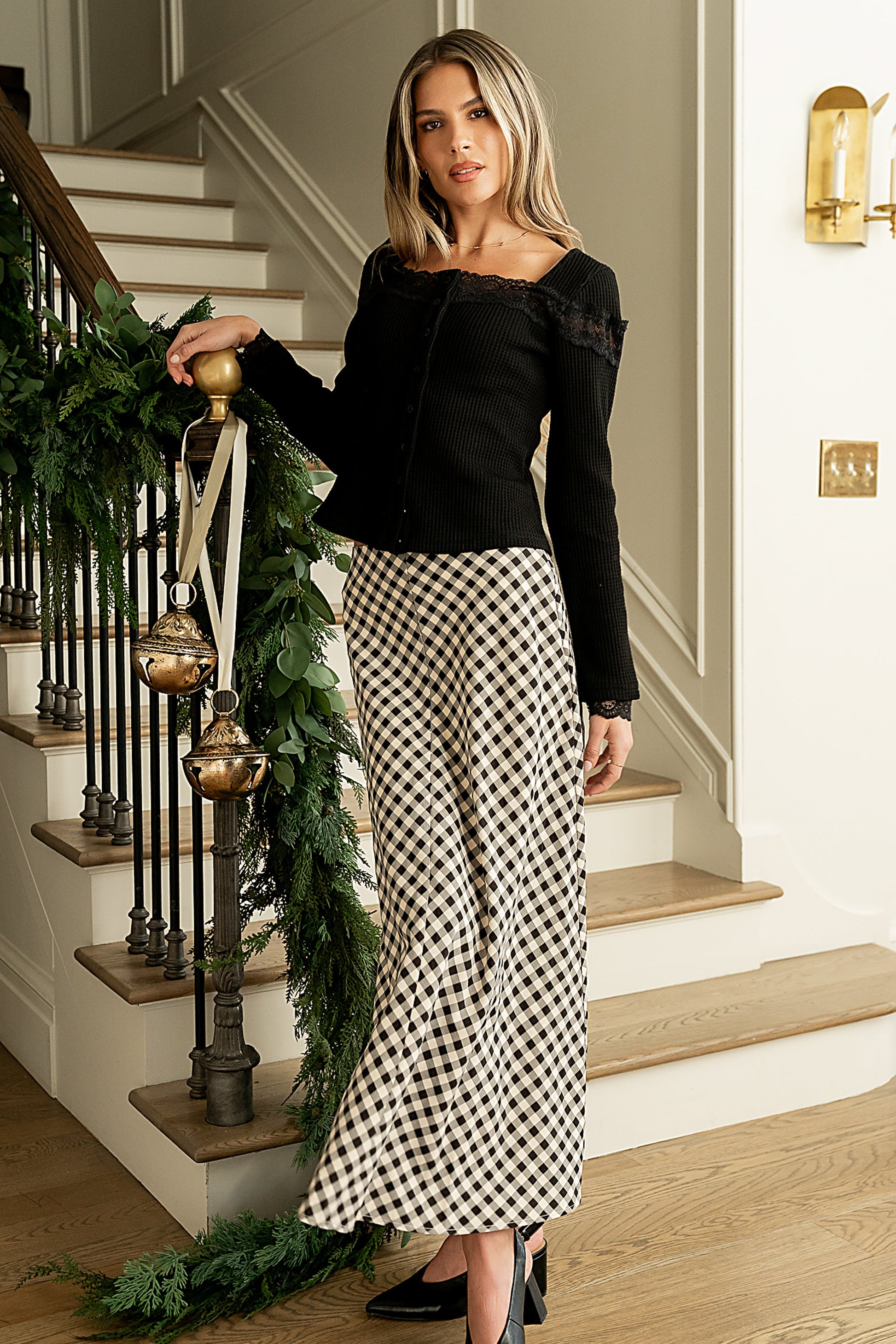 Posie Gingham Skirt in Black - FINAL SALE