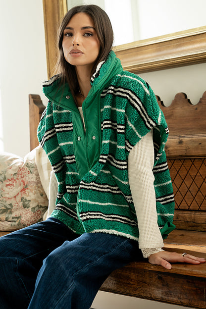 Mellanie Striped Sherpa Vest in Green