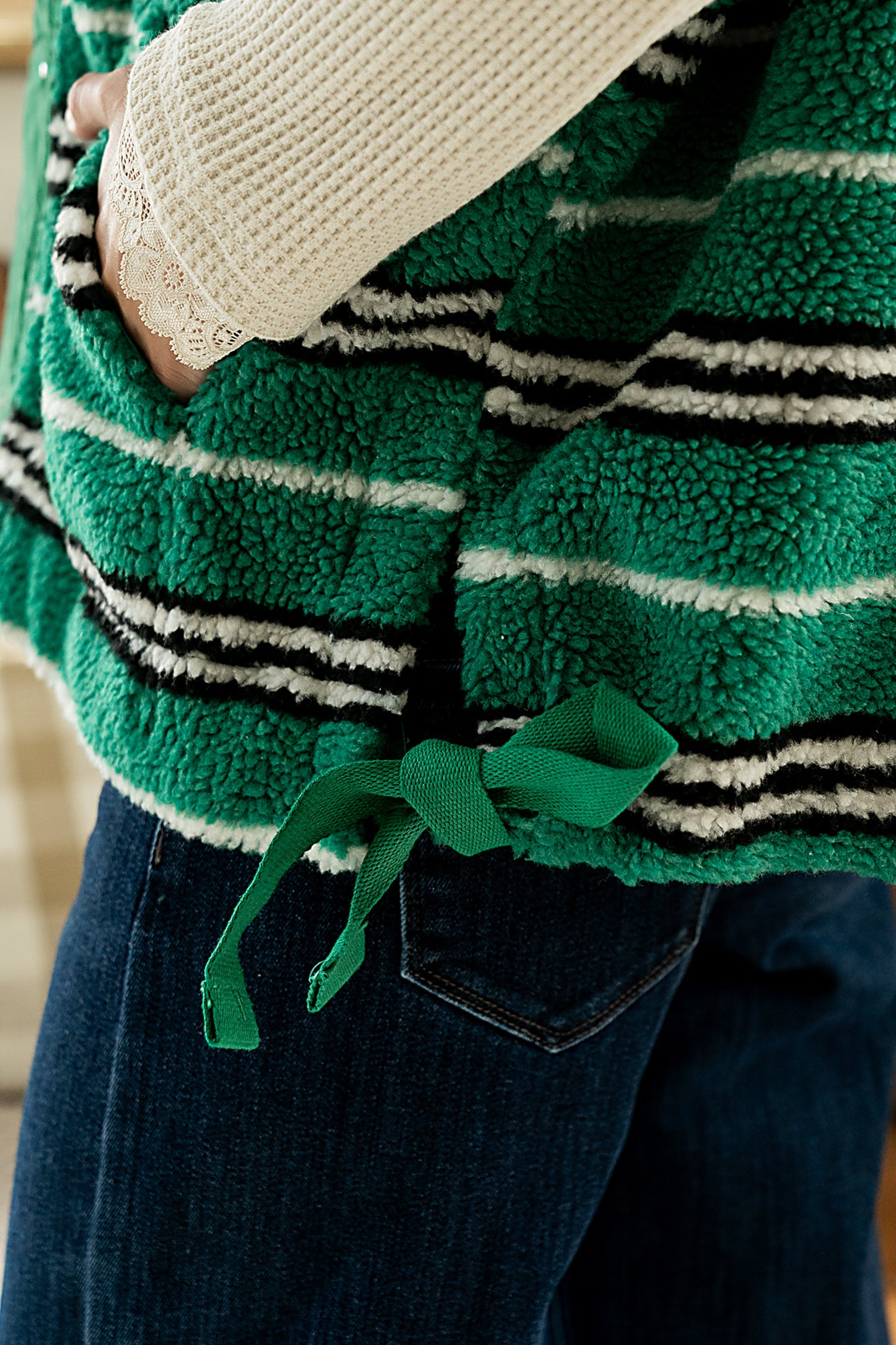 Mellanie Striped Sherpa Vest in Green