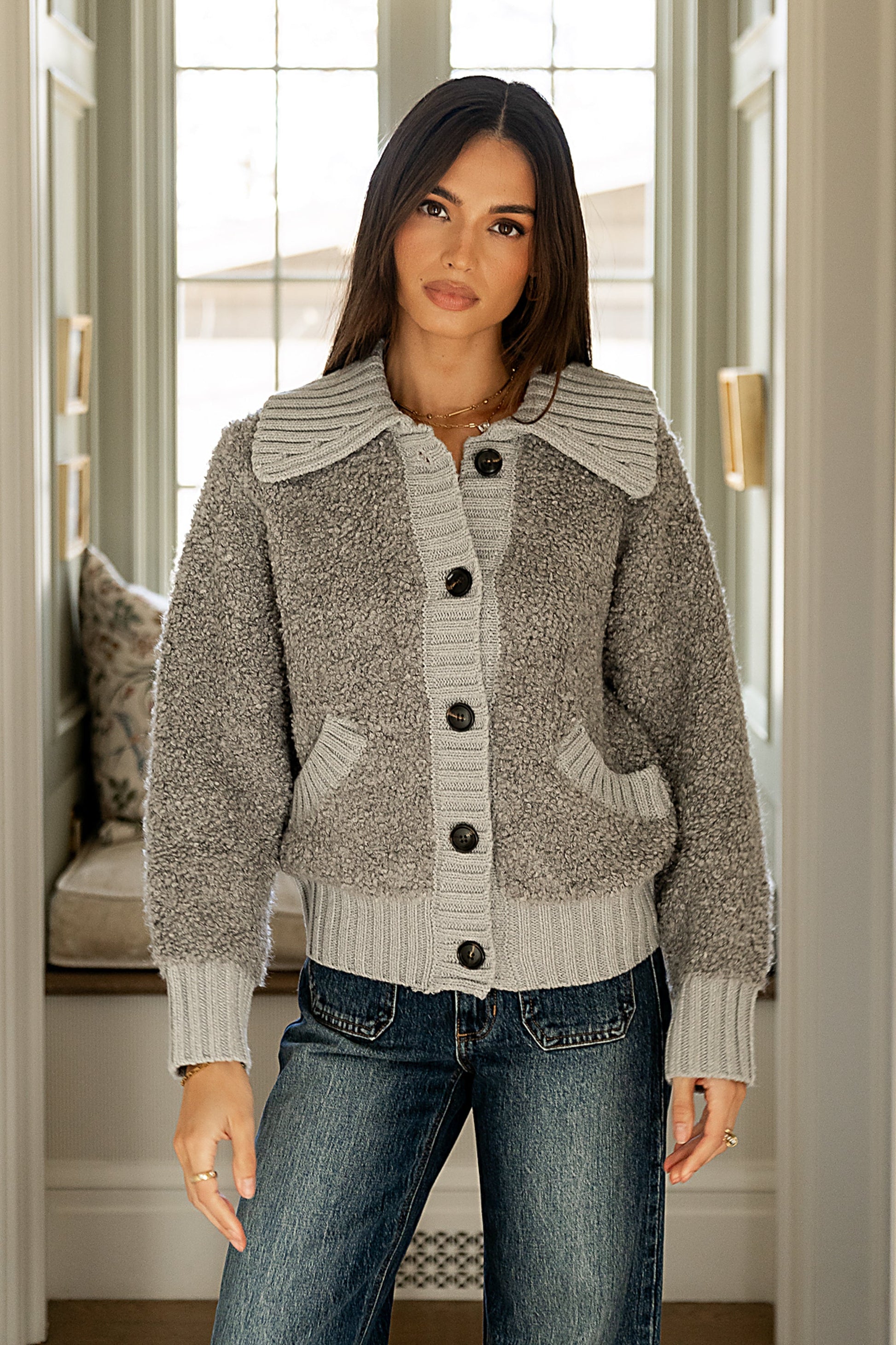 Jonah Collared Cardigan in Grey