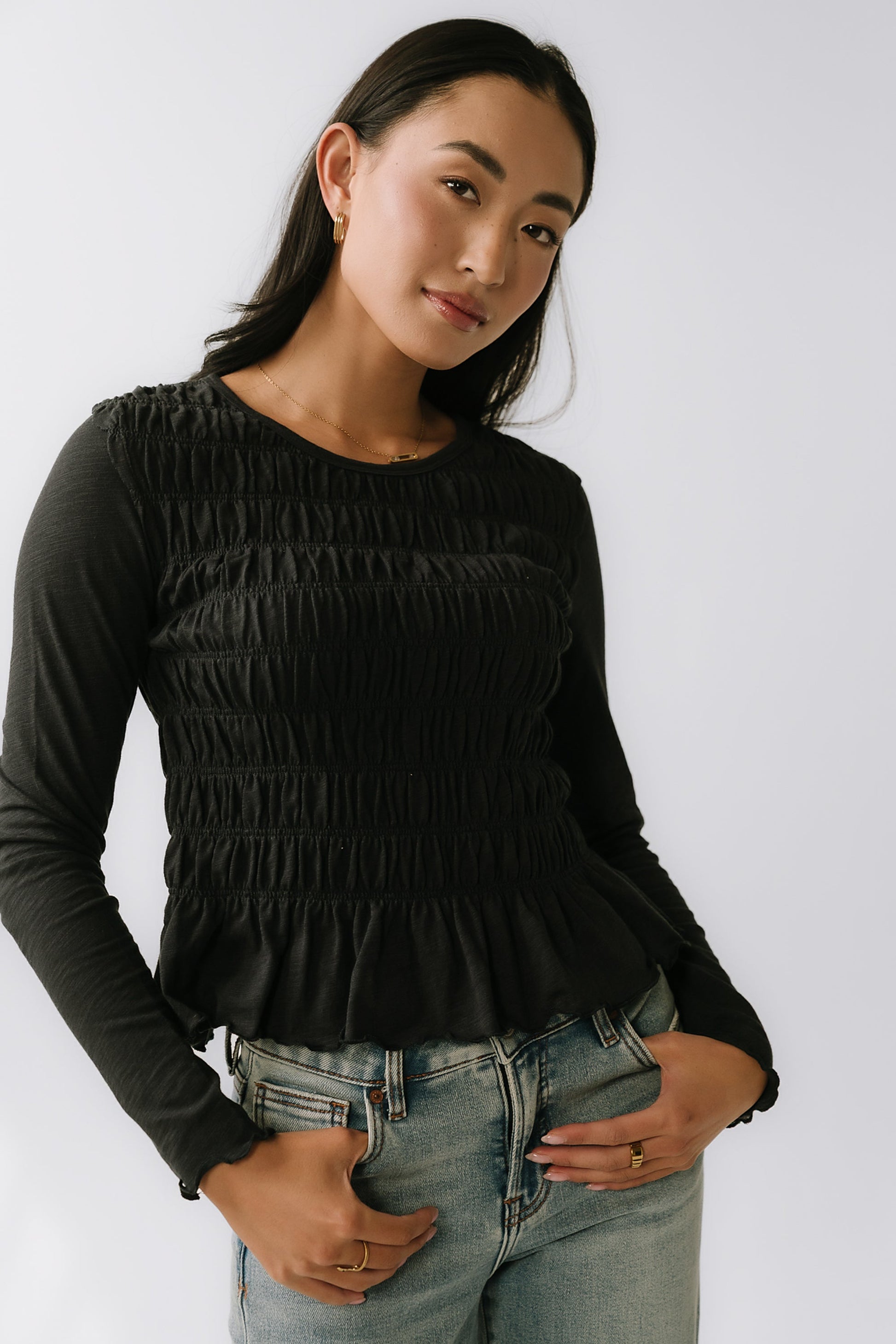 Harry Smocked Top in Black