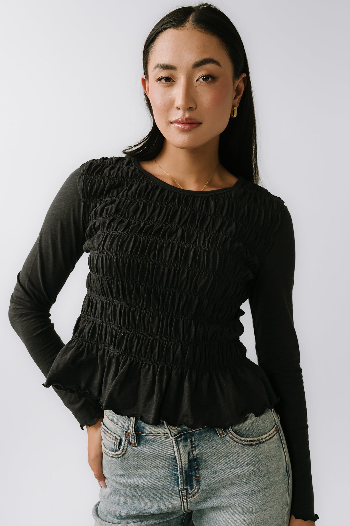 Harry Smocked Top in Black