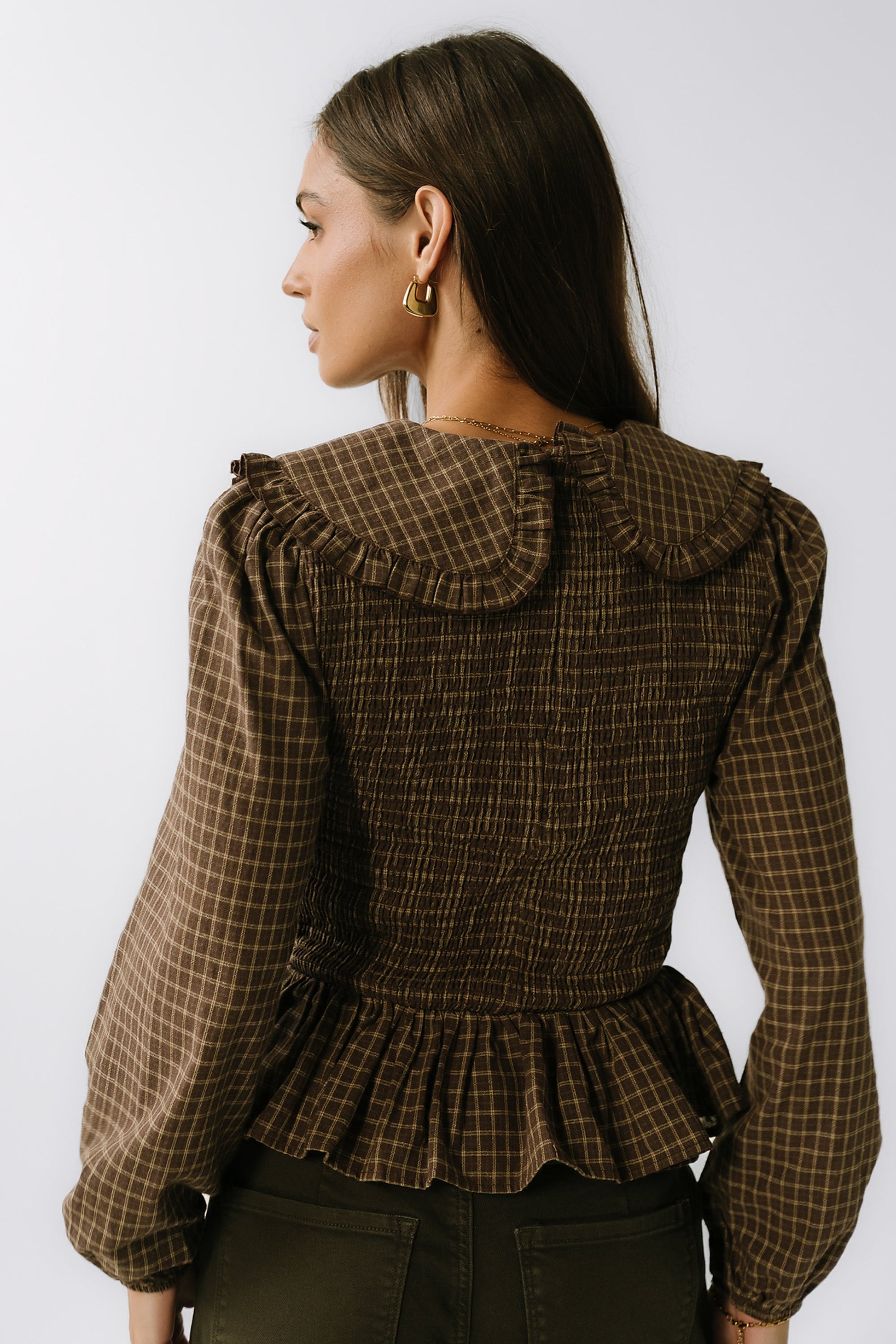 Kristy Smocked Blouse in Brown