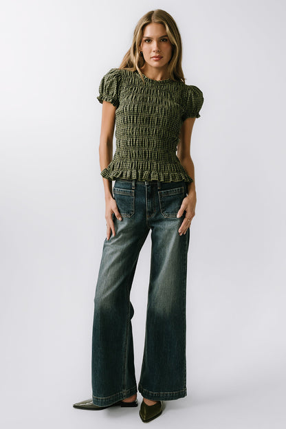 Ruth Smocked Top in Green - FINAL SALE