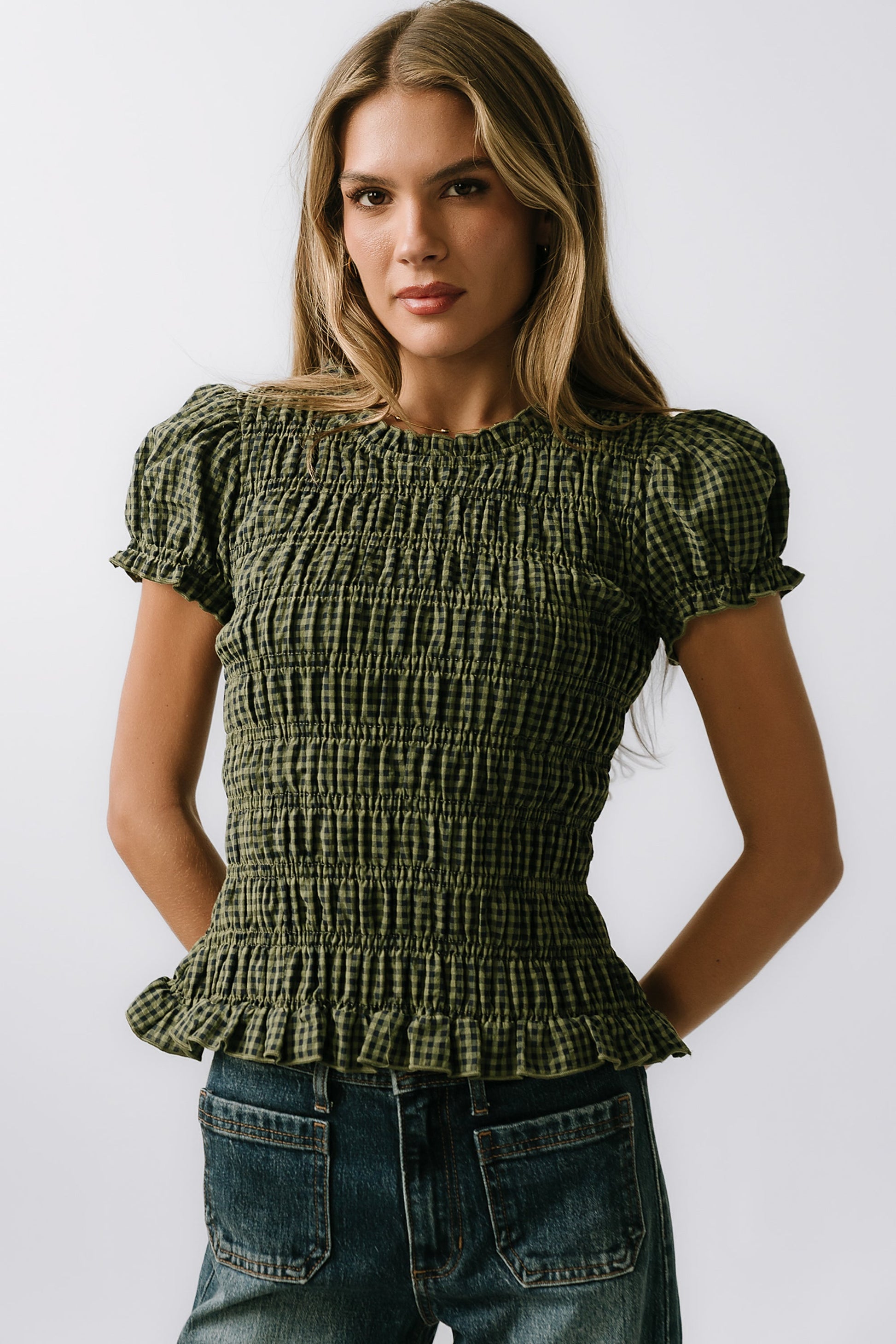 Ruth Smocked Top in Green - FINAL SALE