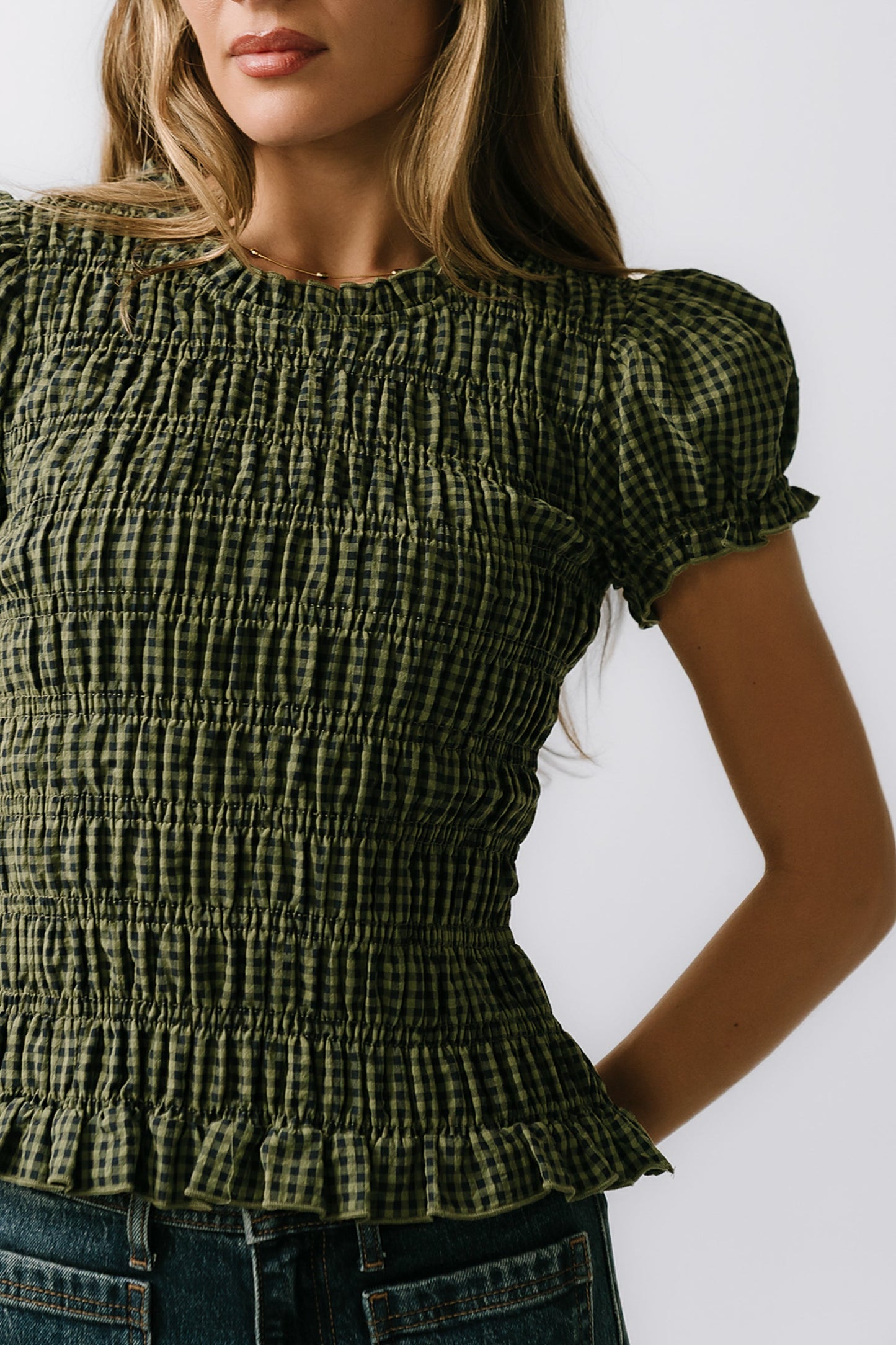 Ruth Smocked Top in Green - FINAL SALE